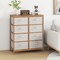 Bedroom 8-Drawer Storage Dresser with Foldable Fabric Bins and Wicker Frame